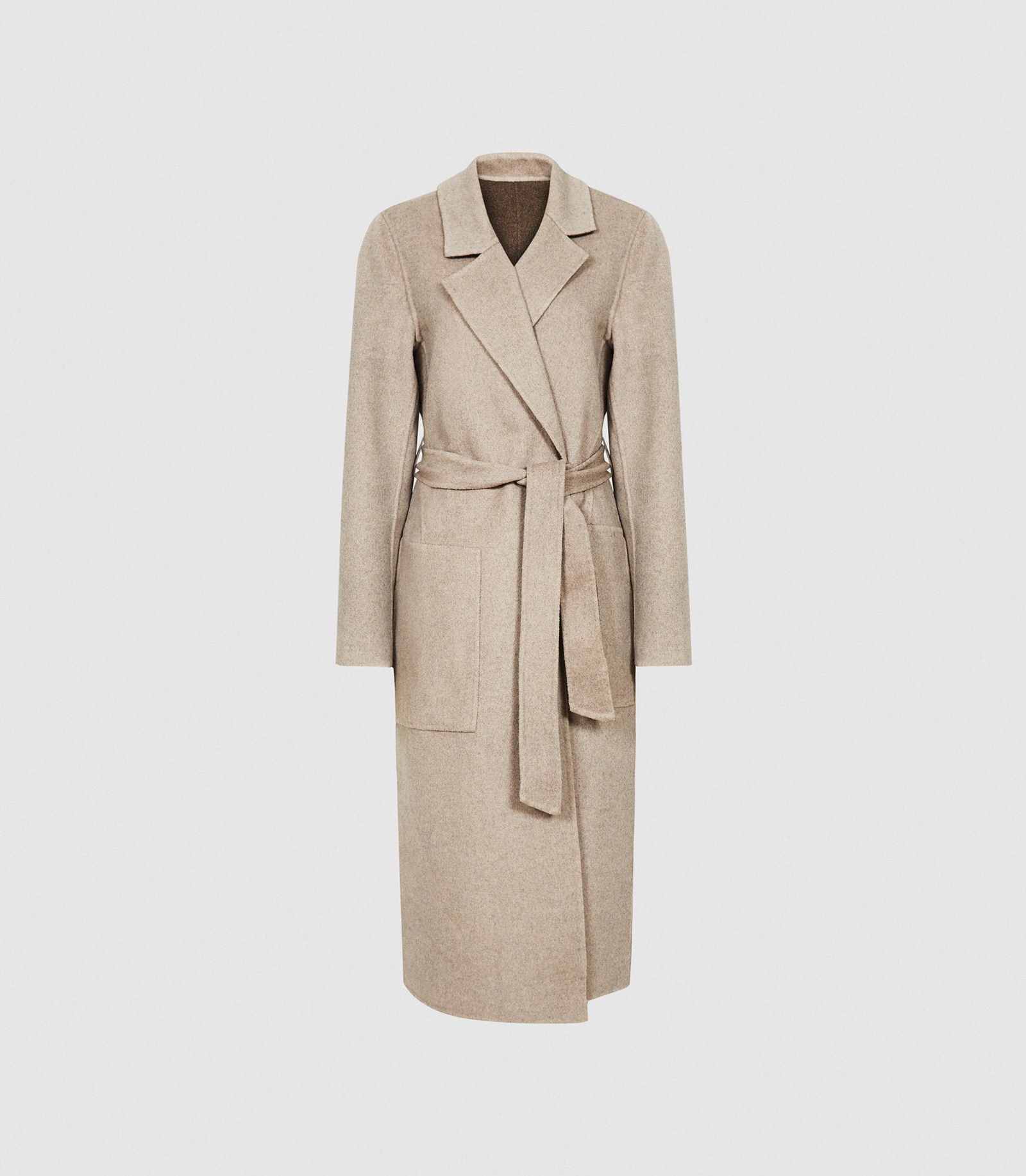 REISS Elyse Wool Blend Reversible Overcoat in Mink | Endource