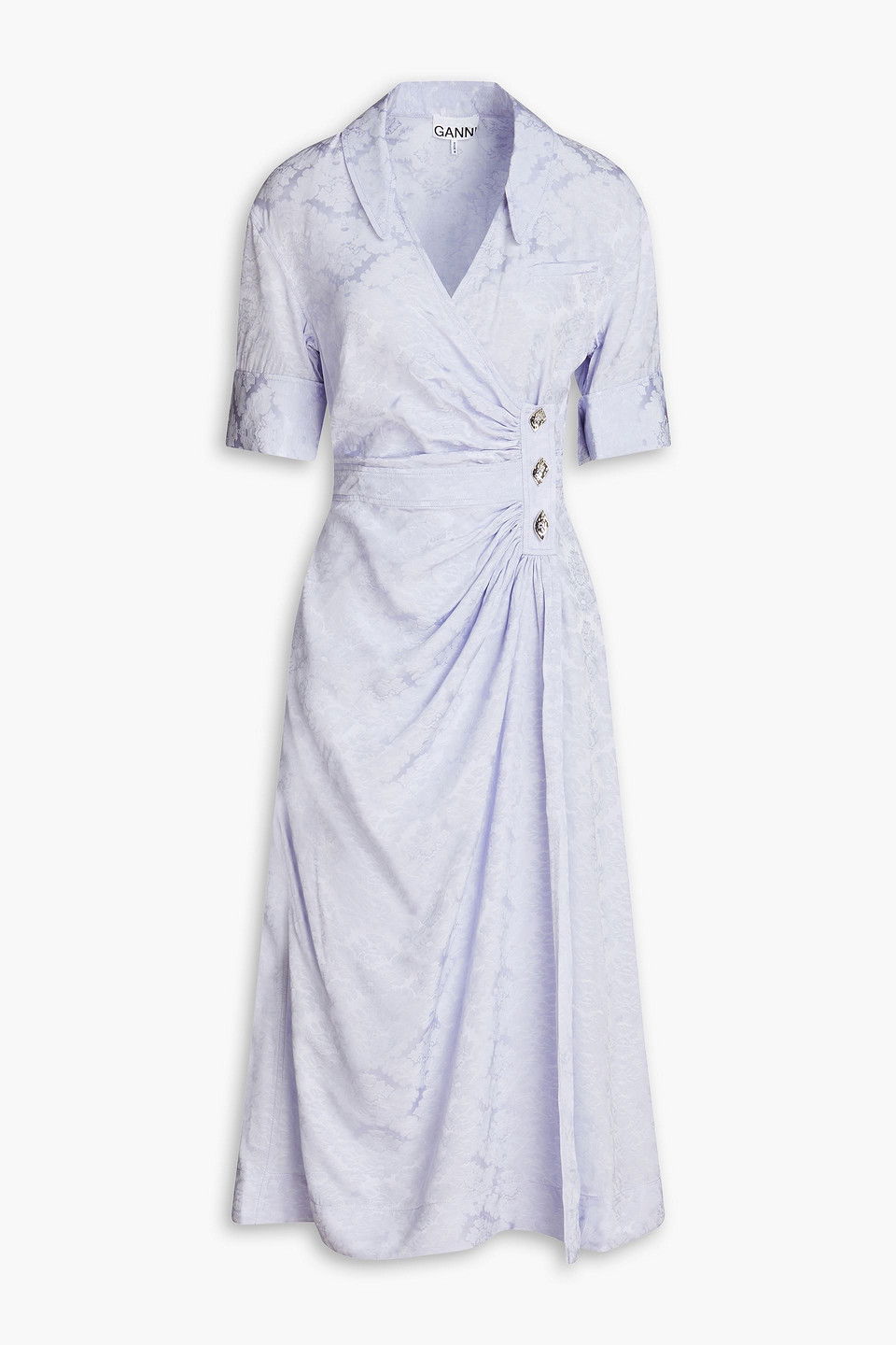 ganni satin wrap dress Ganni Silk Stretch Satin Wrap Dress Samba Size 34