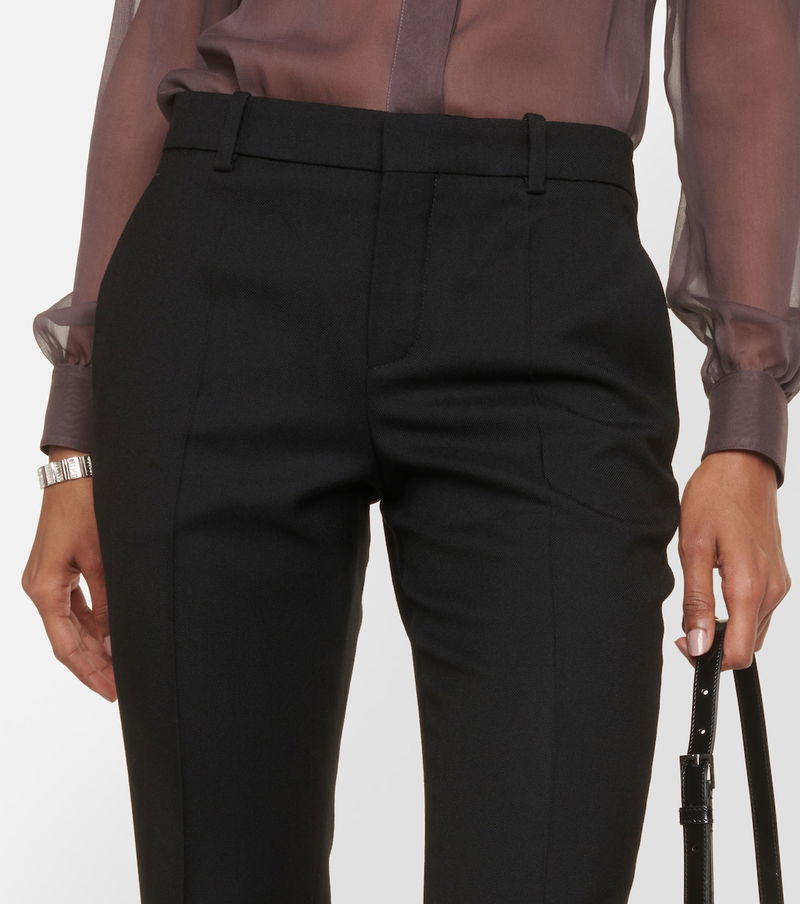 SAINT LAURENT High-Rise Flared Wool Suit Pants in Black