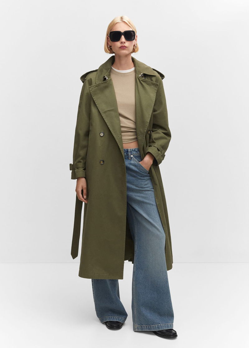 MANGO Cotton Lapel Trench in Khaki | Endource