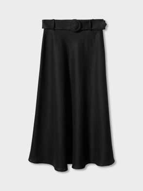 Shirred Waist Linen Midi Skirt - Deep Sea