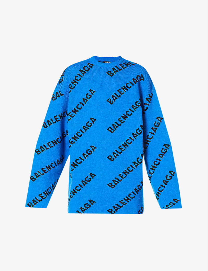 BALENCIAGA Logo-Intarsia Oversized Wool Jumper endource