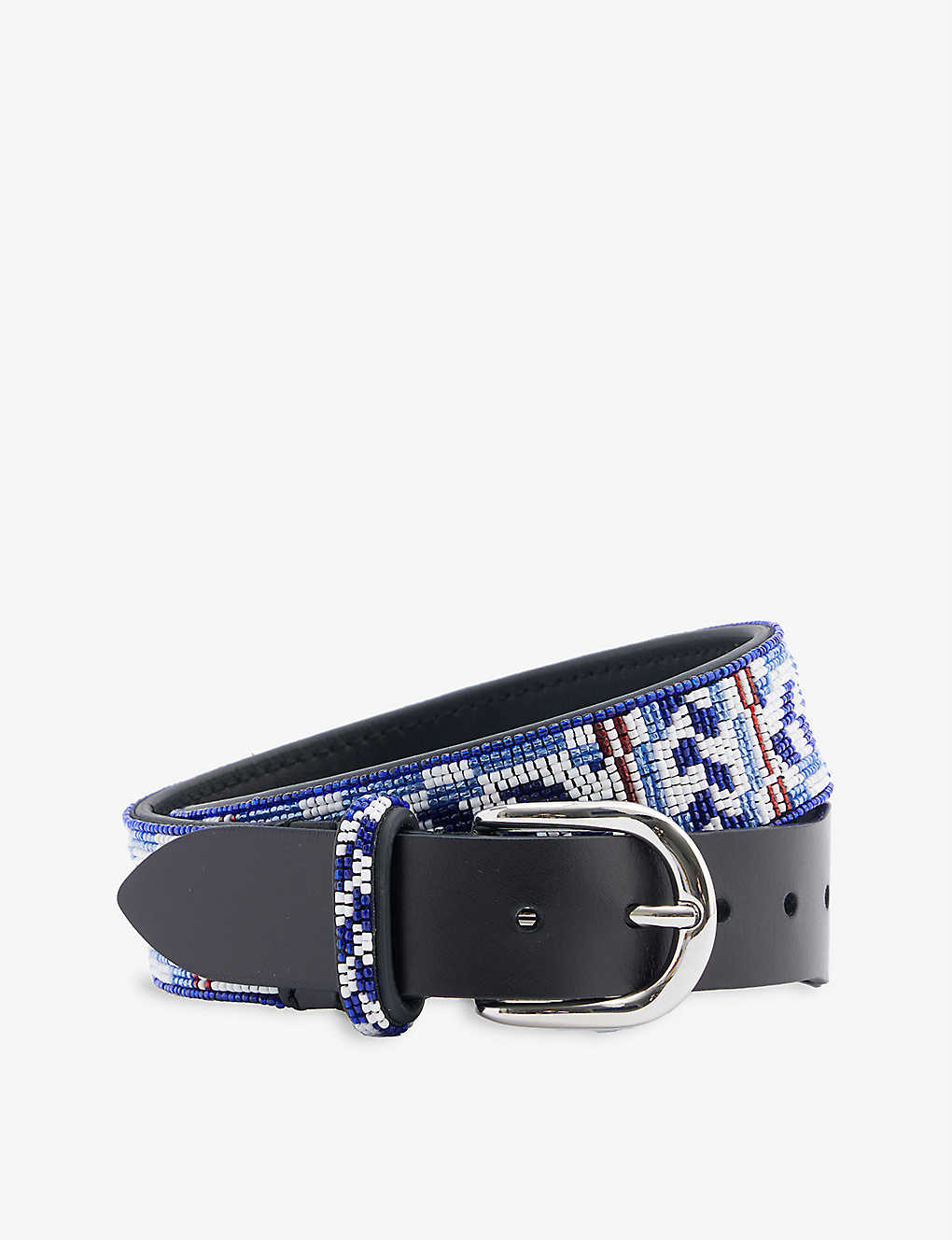 Isabel Marant Black Leather River Belt with Beaded Blue and Red Geometric Detail ISABEL MARANT Tanji Beaded Leather Belt | endource main image 2