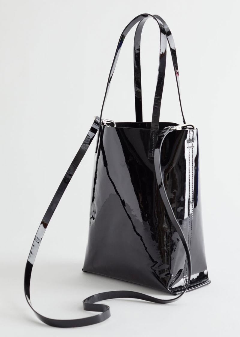  Other Stories patent leather tote bag in black