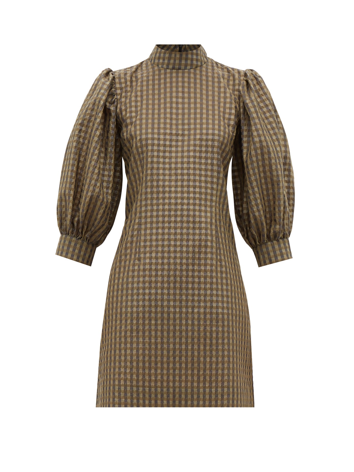 slim fit dress slacks Seersucker Check Gathered U-Neck Midi Dress in Lagoon