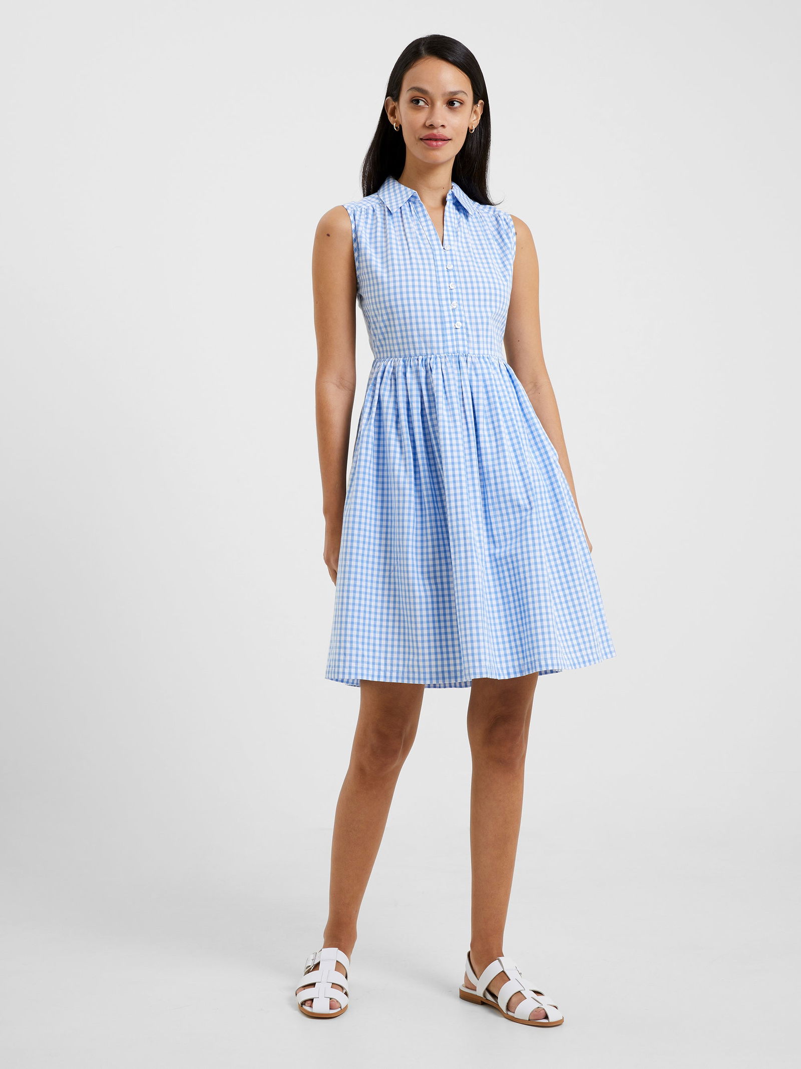 smocked sleeveless a-line dress french connection Gingham Smock Color:#56-Light Warm Gray or pair it with Wine Red This $10 Layered Dress
