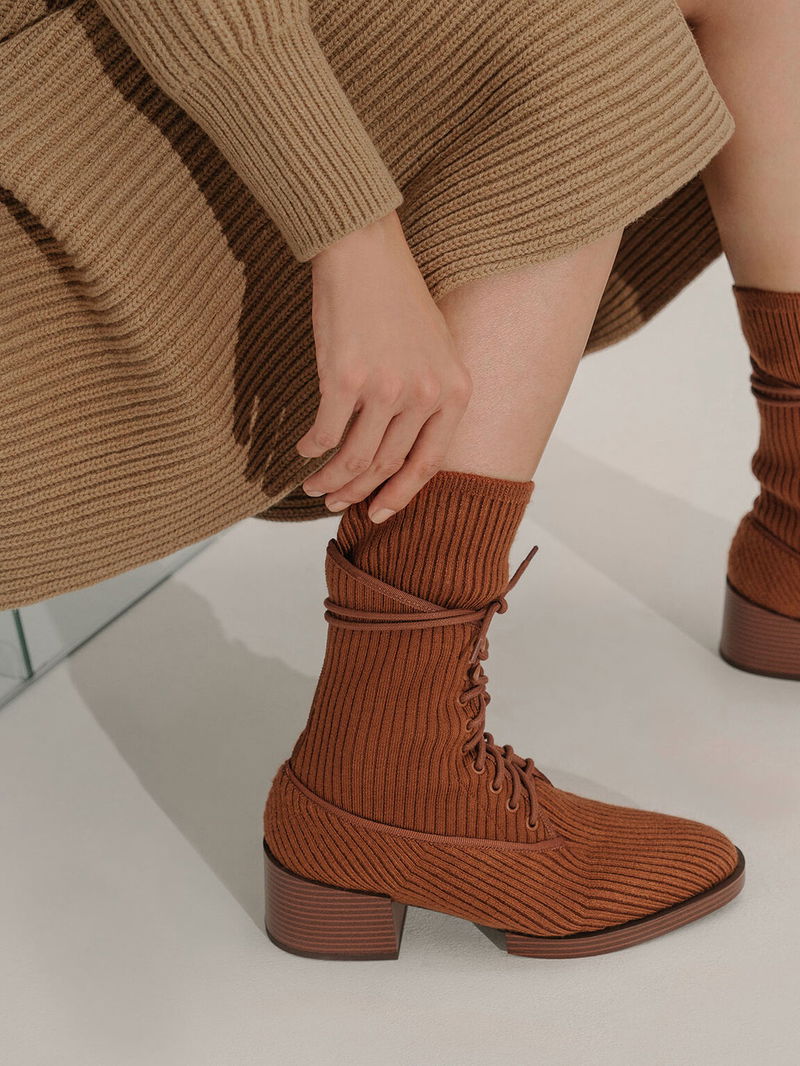CHARLES & KEITH Knitted Lace-Up Ankle Boots | Endource