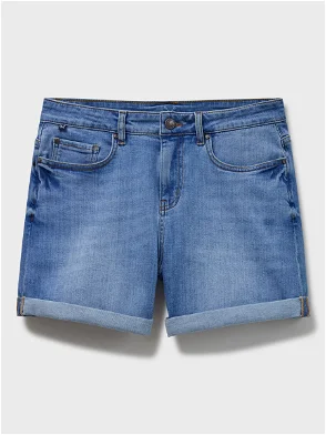 Weekday Cotton Blend Rowe Denim Shorts in Pen Blue