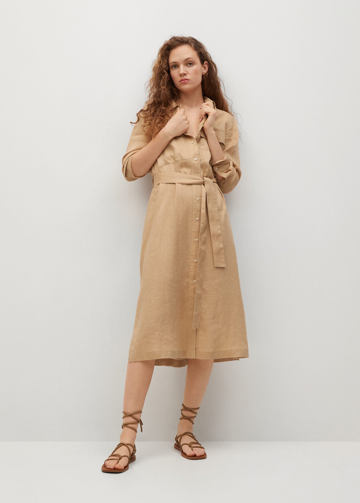 mango beige linen dress Open-back linen dress - Women