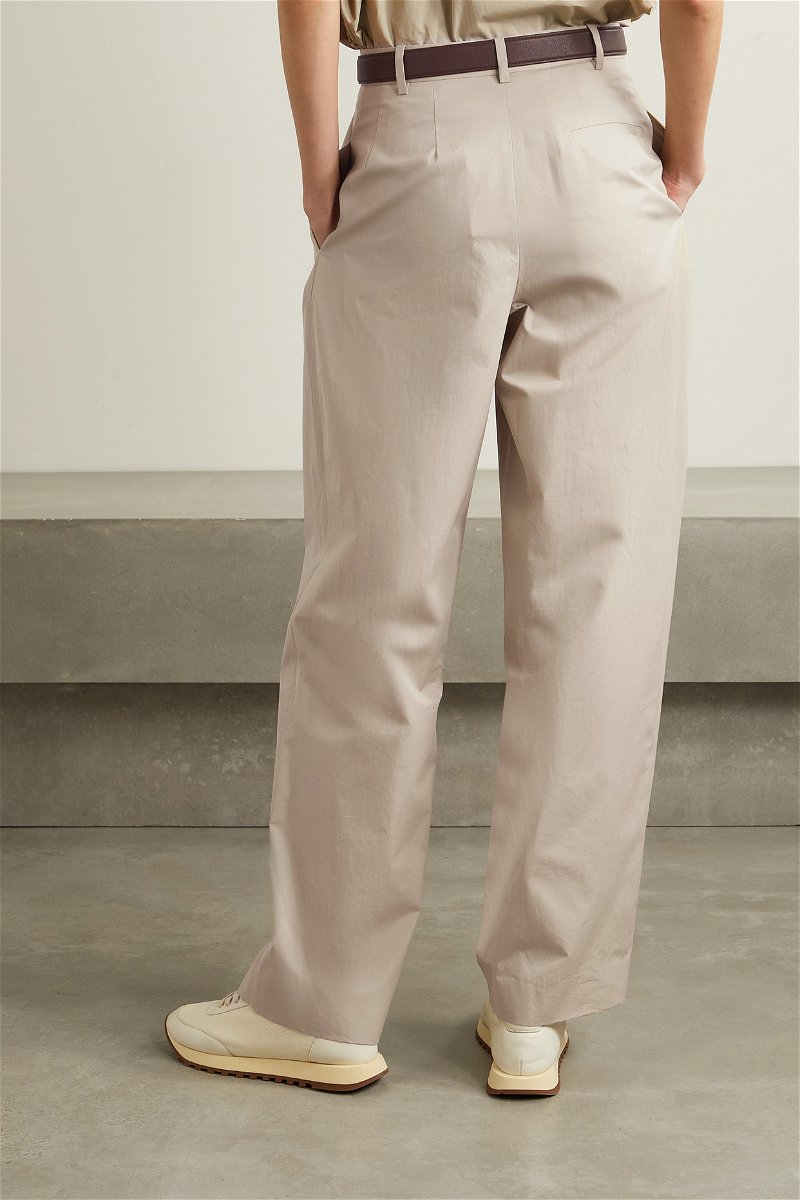 THE ROW Bufus Pleated Cotton-Poplin Straight-Leg Pants in Gray