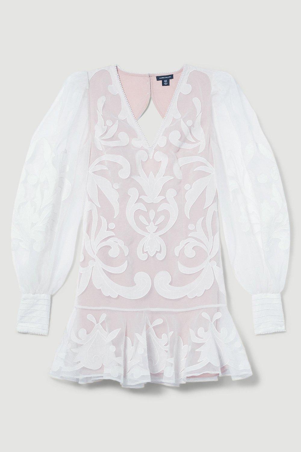 KAREN MILLEN Petite Organdie Mini Dress in White Endource