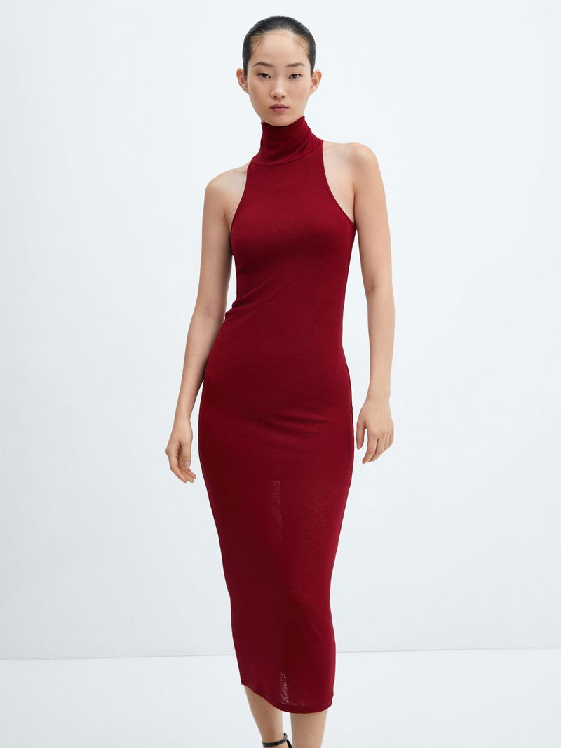 strapless open back dress Net Fabric Long Red Colour Gown For Wedding