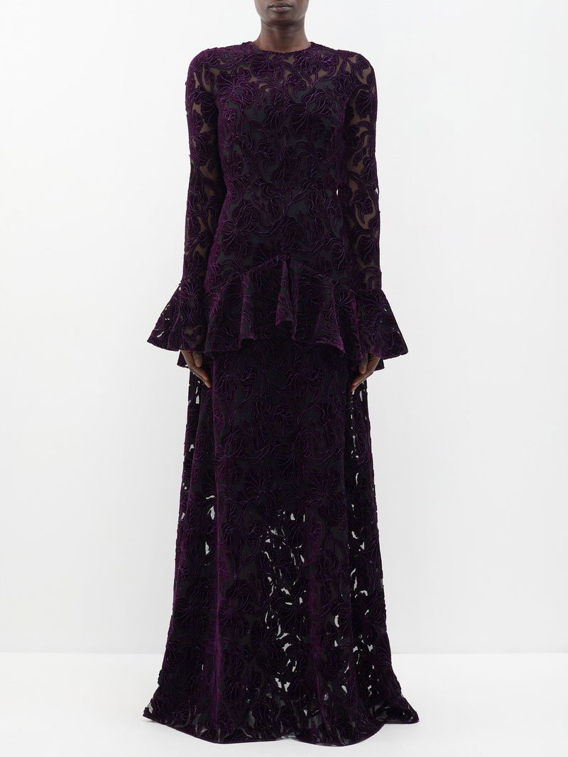 ERDEM Floral-Devoré Velvet And Mesh Gown endource