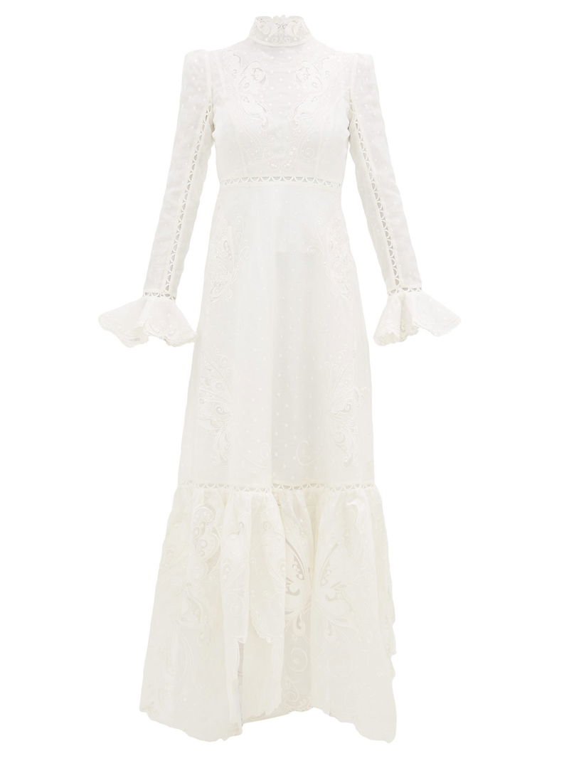 ZIMMERMANN Super Eight High-Neck Linen-Blend Dress | endource