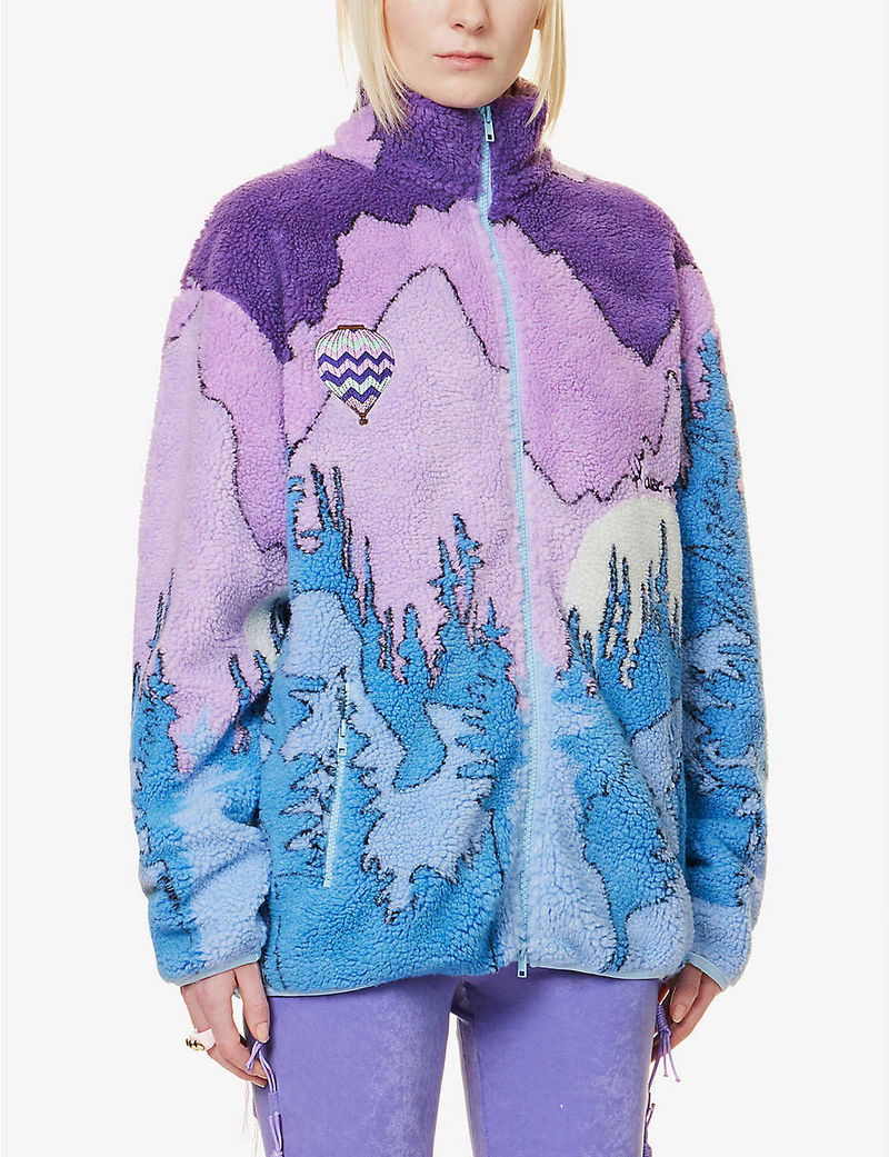 HOUSE OF SUNNY Mountain-Print Logo-Embroidered Fleece Jacket 