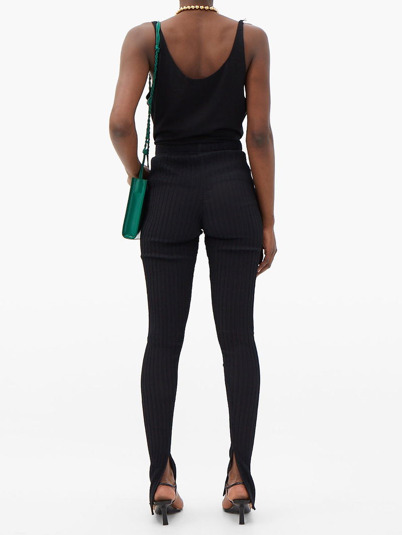 JIL SANDER Slit-Cuff Ribbed-Knit Leggings in Black