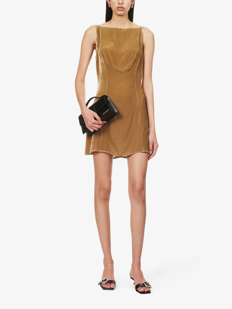 REFORMATION Brisbane Velvet Sleeveless Silk-Blend Mini Dress in GOLD ...