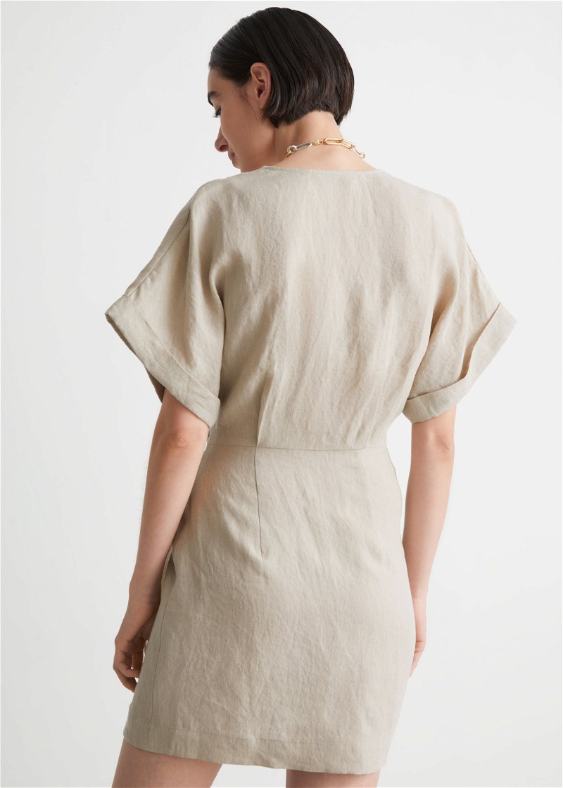  OTHER STORIES Linen Wrap Mini Dress in Light Beige