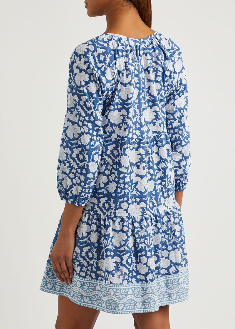 SZ BLOCKPRINTS Priya Floral-Print Cotton Mini Dress | endource