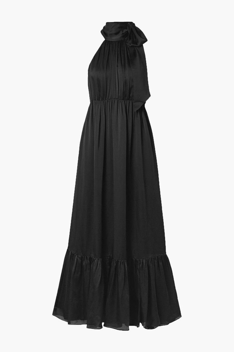 ZIMMERMANN Tie-Neck Gathered Silk-Satin Maxi Dress | endource
