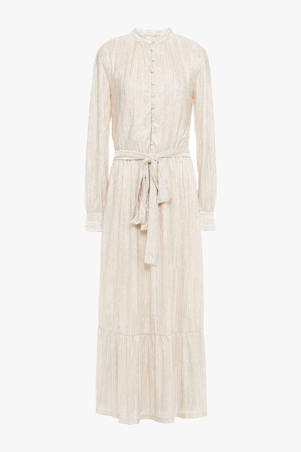 melissa odabash metallic dress Melissa Odabash One-shoulder Belted Ruched Metallic Knitted Maxi Dress In  Silver