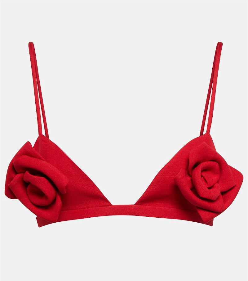 Valentino Crêpe Couture Floral-Appliqué Bra Top in Red