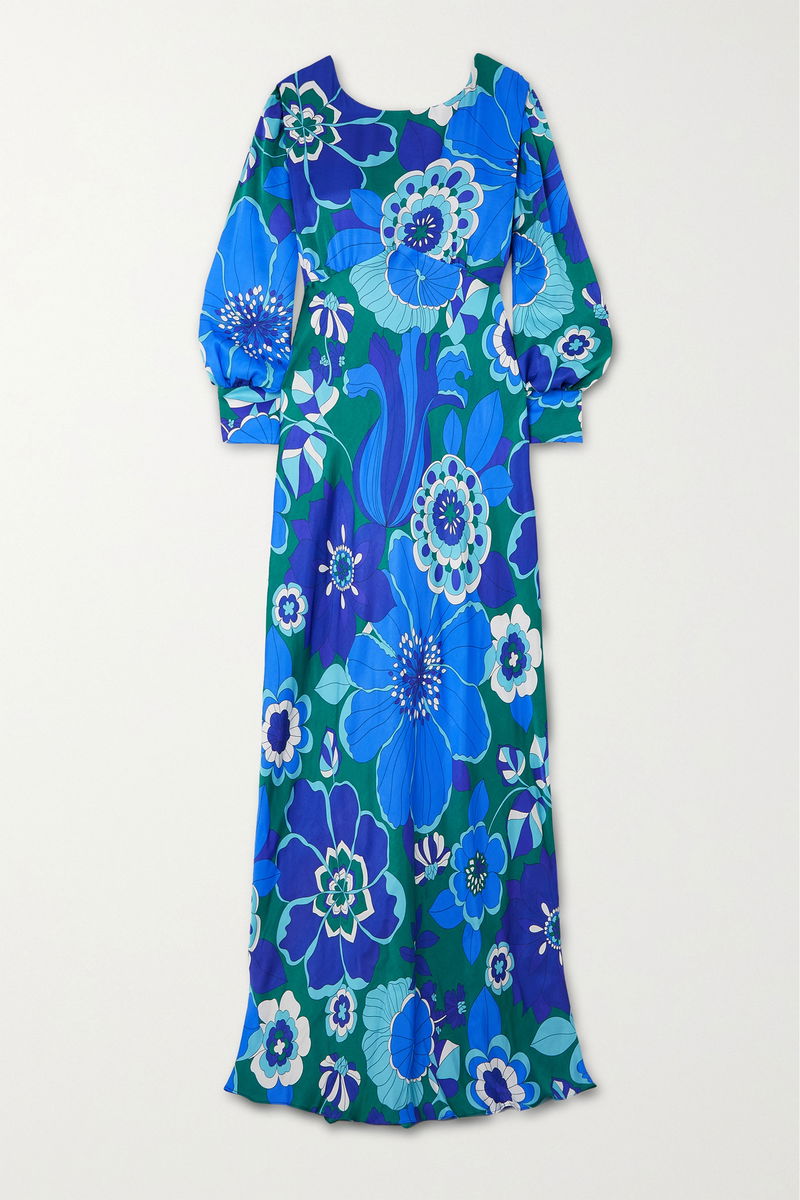 RIXO Marni Open-Back Floral Satin Maxi Dress endource