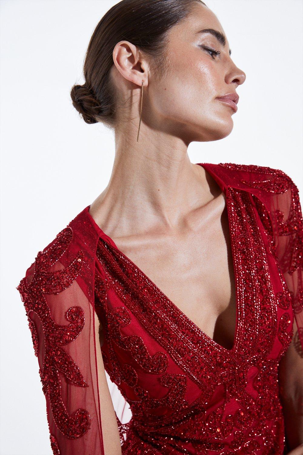 KAREN MILLEN Embellished Mini Dress With Cape