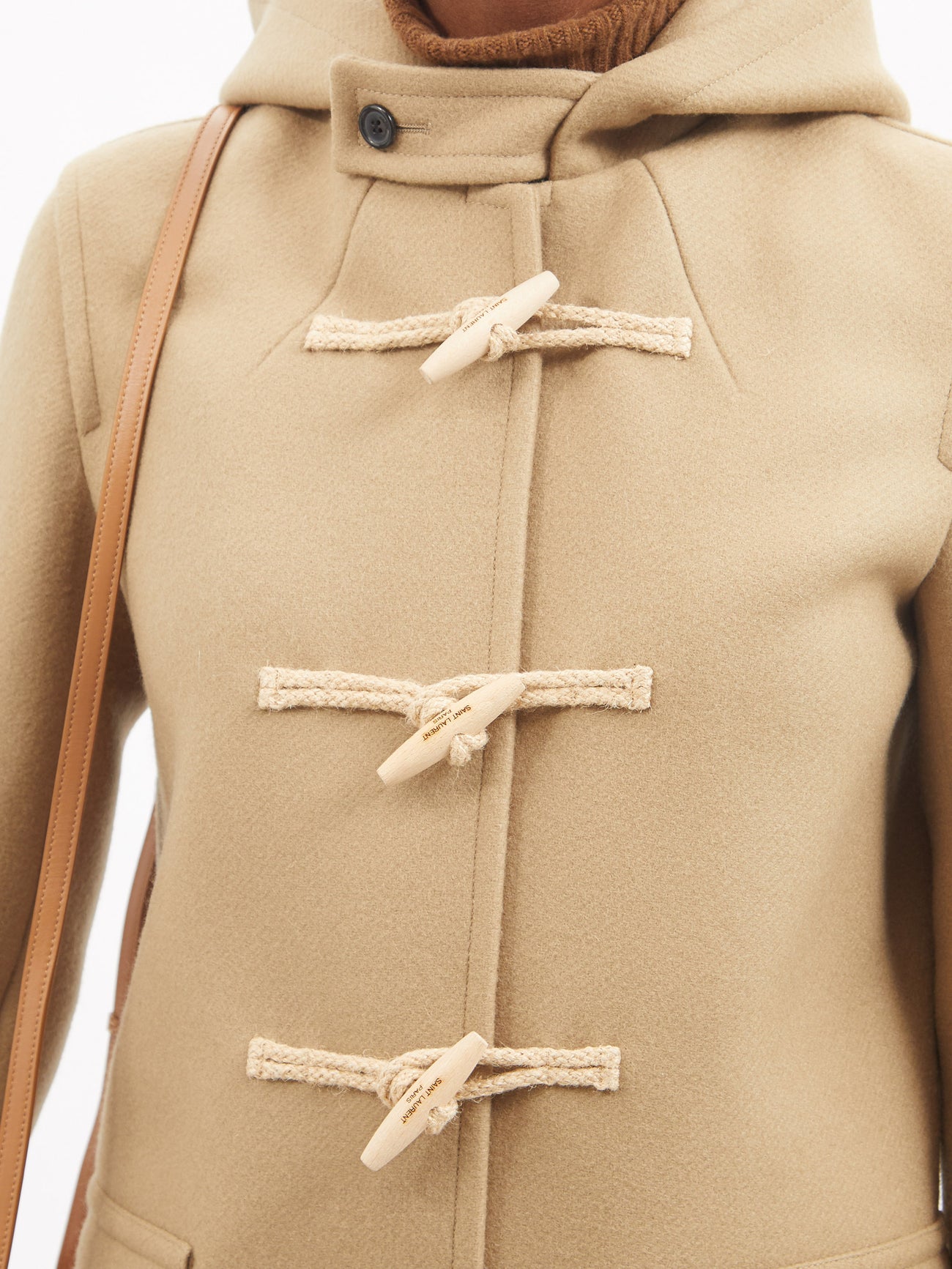 SAINT LAURENT Hooded Brushed-Wool Duffle Coat | endource