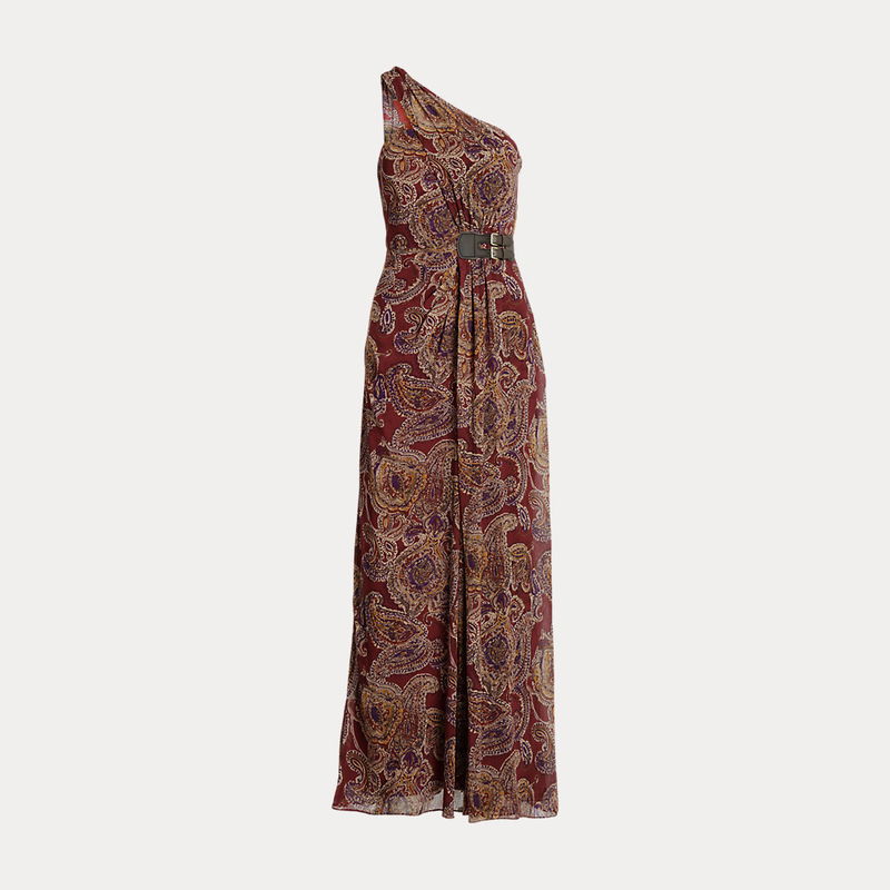LAUREN RALPH LAUREN Paisley Georgette One-Shoulder Gown | endource