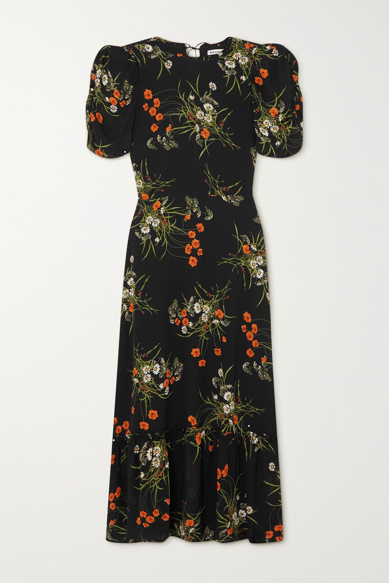 reformation black floral dress REFORMATION Black & Ivory Rose Print Mini Dress Sz0 UK 4 – Reliked main image 1