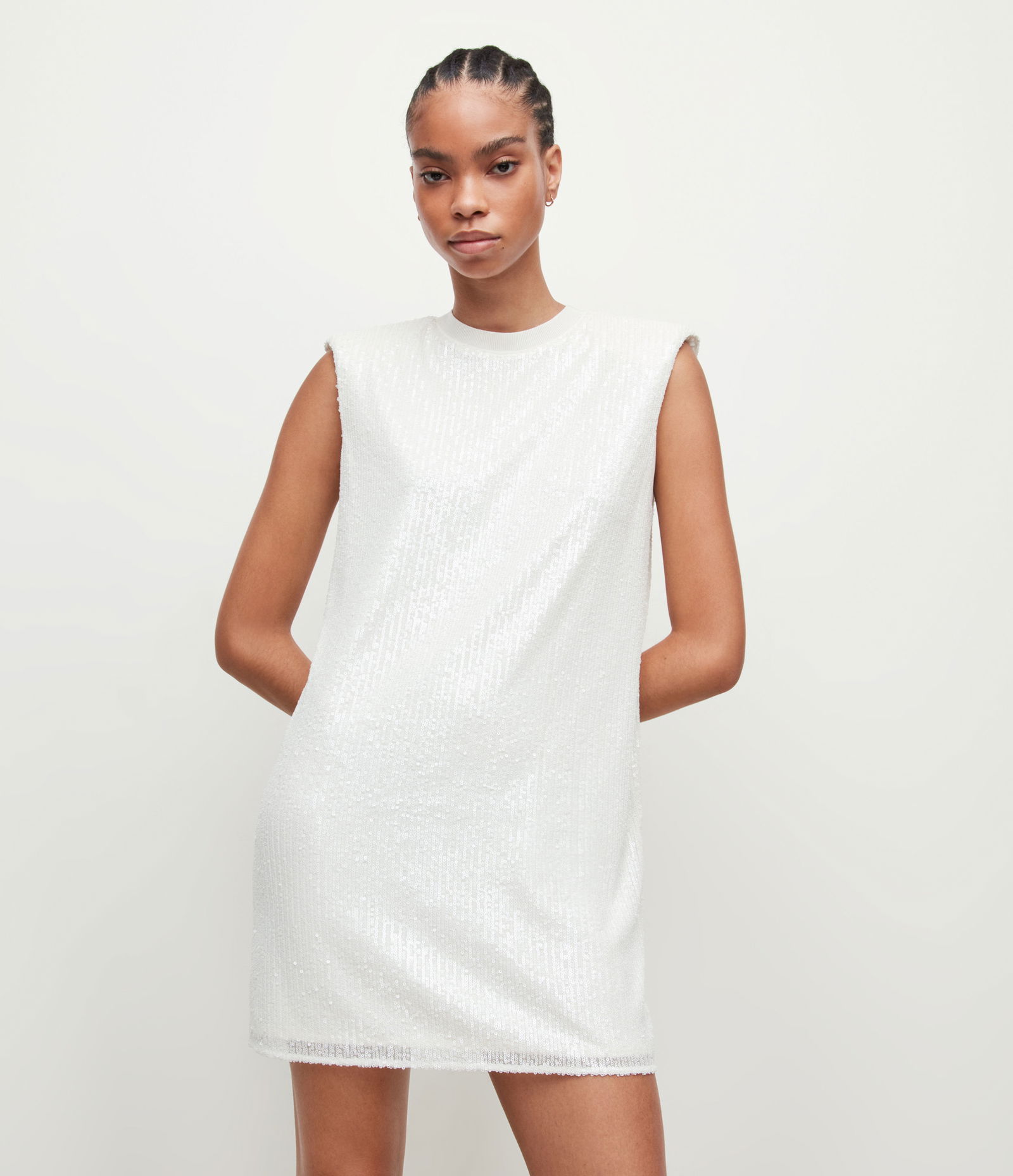 all saints white sequin dress Allsaints Tulle Robyn Dress With Sequin In White