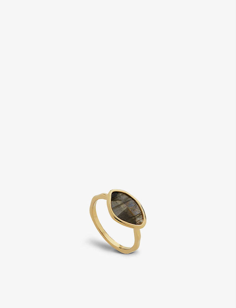 Diamond Chip and Labradorite Ring Split Style Gold-plated Sterling Silver