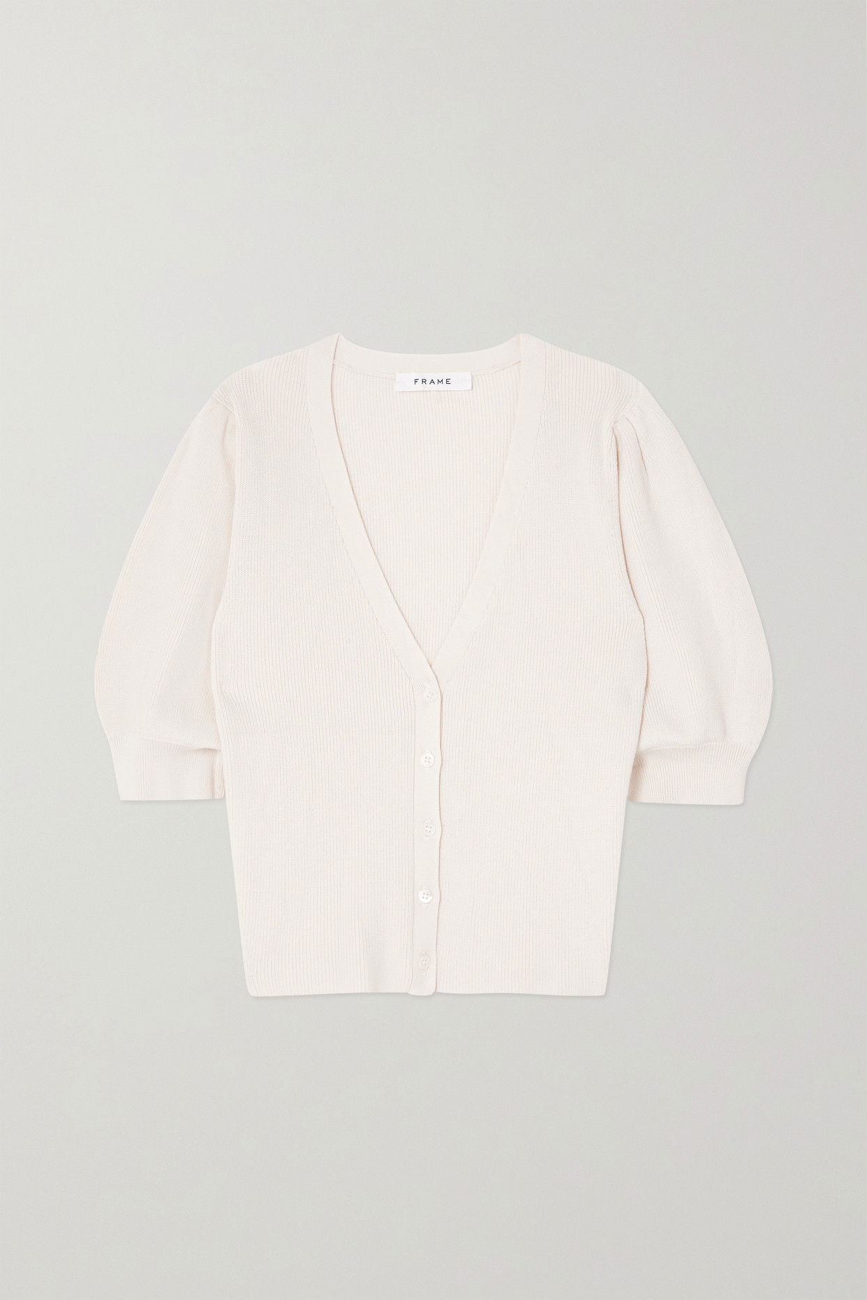 FRAME Jocelyn RibbedKnit Cardigan in Offwhite Endource