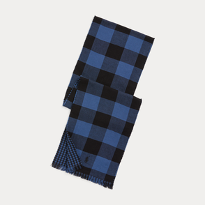 Navy Plaid Houndstooth Reversible Scarf