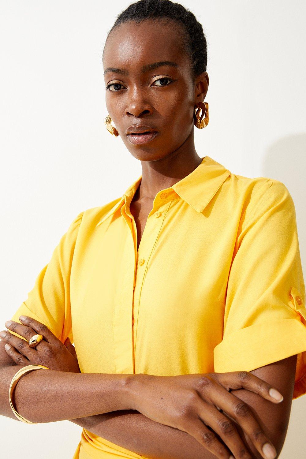karen millen yellow shirt dress Buy Karen Millen Viscose Linen Woven Belted Shirt Dress In Yellow