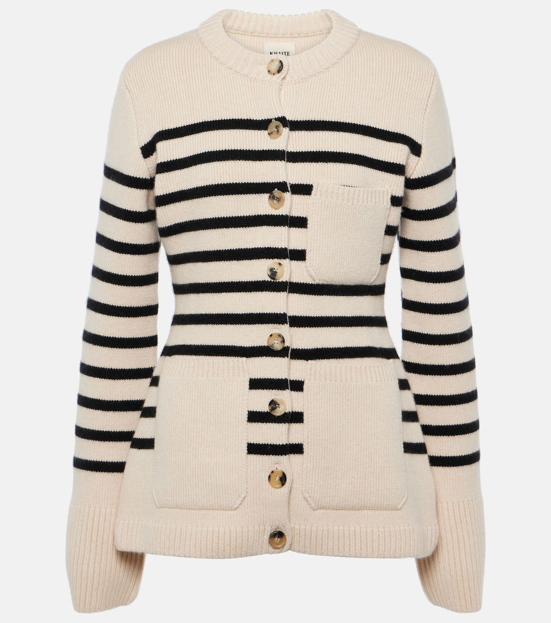 KHAITE Suzette Striped Cashmere-Blend Cardigan | endource