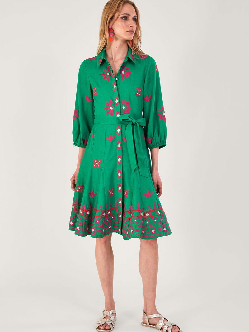 Monsoon Embroidered Linen Blend Shirt Dress endource