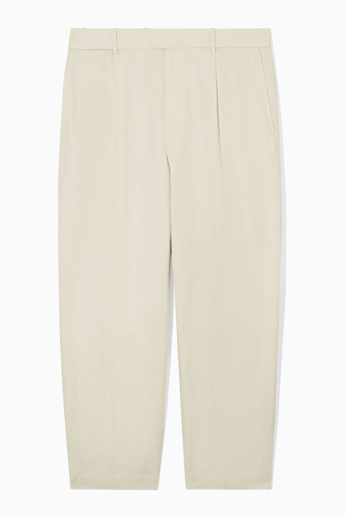 Beige Straight Cotton Blend Striped Trousers