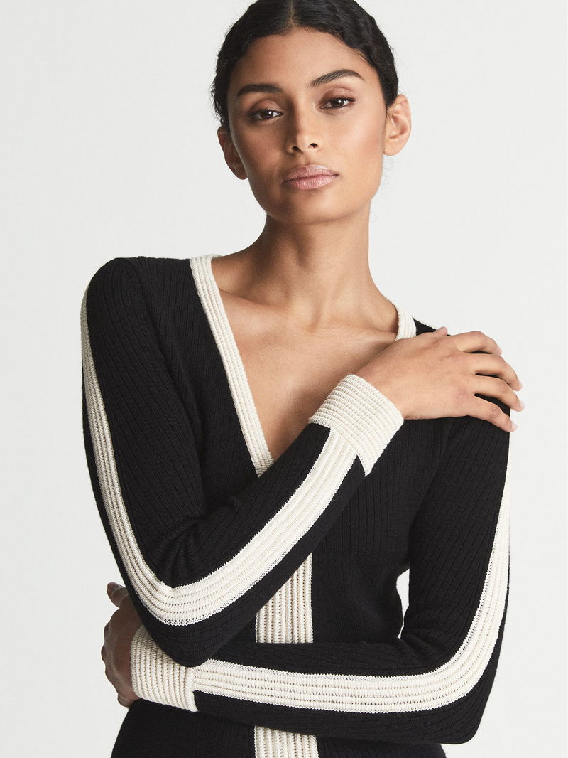 REISS Ellie Petite Colour Block Knitted Dress endource