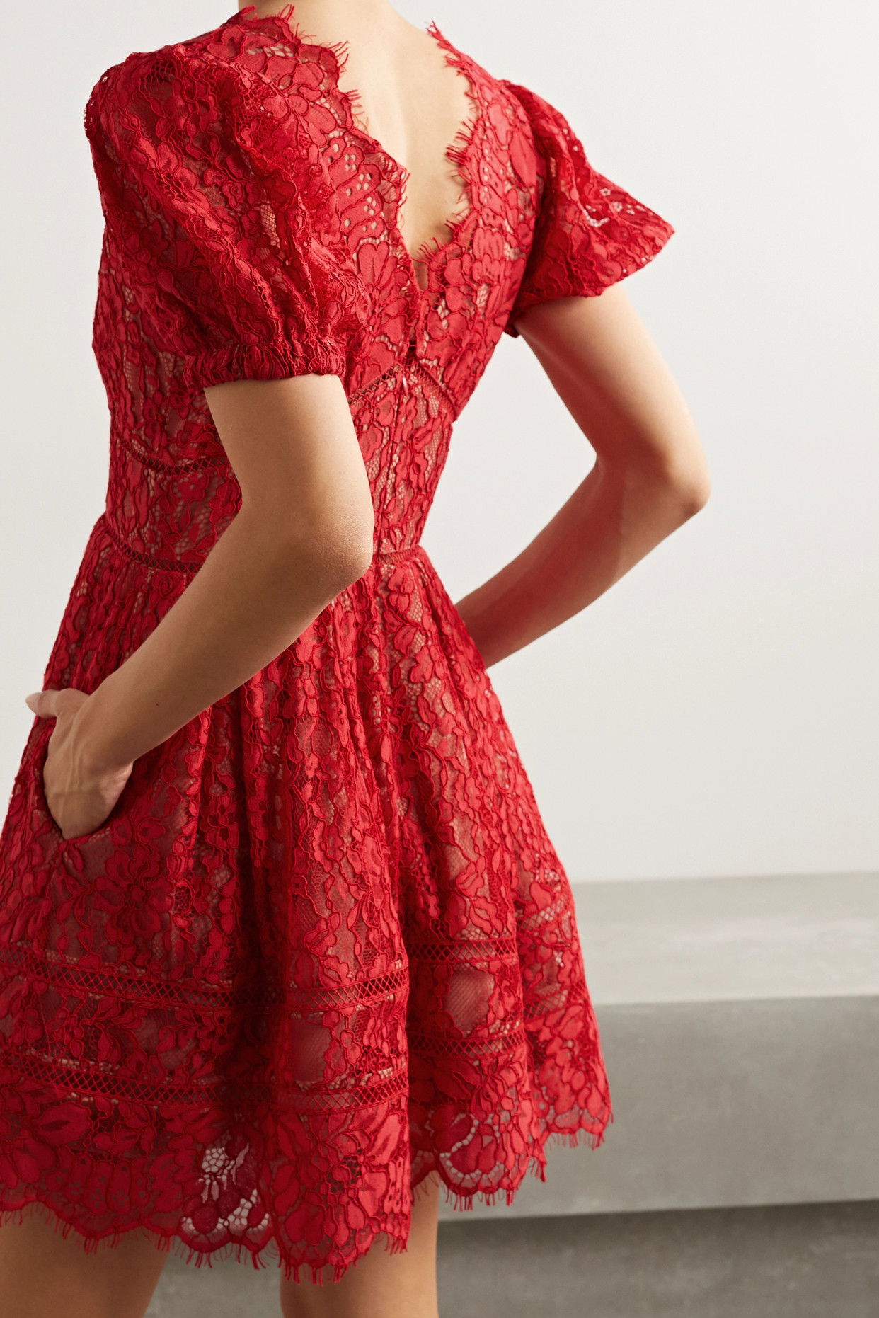 chinese dress ladies Self Portrait Pink Floral Lace Mini Dress - Pink