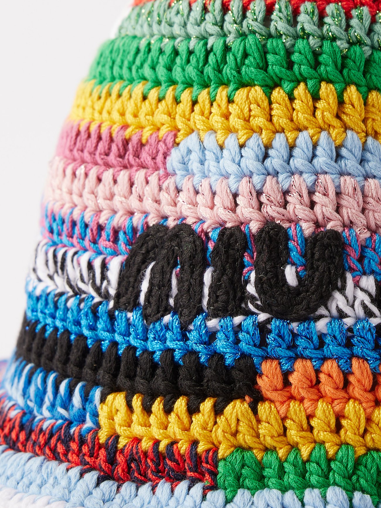 Miu Miu logo applique striped crochet knit beret hat MIU MIU Striped Crocheted Bucket Hat | endource main image 4