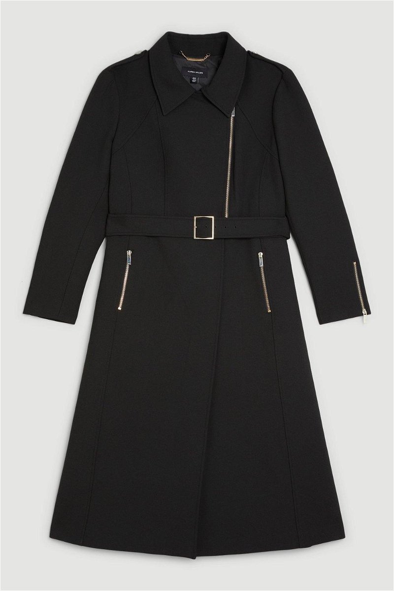 Plus Size Black Belted Wrap Coat