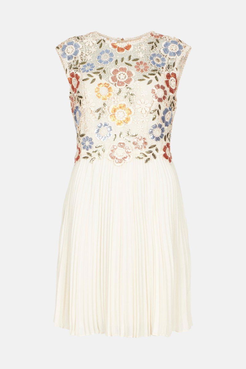 karen millen floral embroidered mini dress Ivory Guipure Lace Embroidered Mini Dress