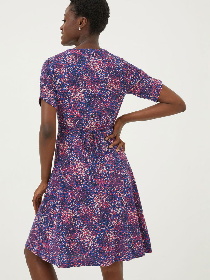 navy dress knee length Pleated V Neck A Line Midi Cocktail Dress main image 1