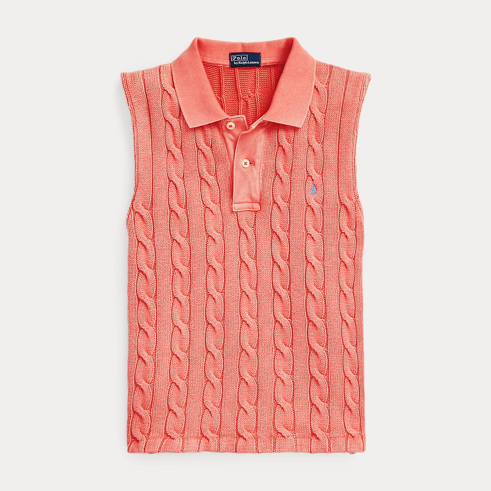 Polo Ralph Lauren Sleeveless Cable Knit Polo Shirt In Blue Endource