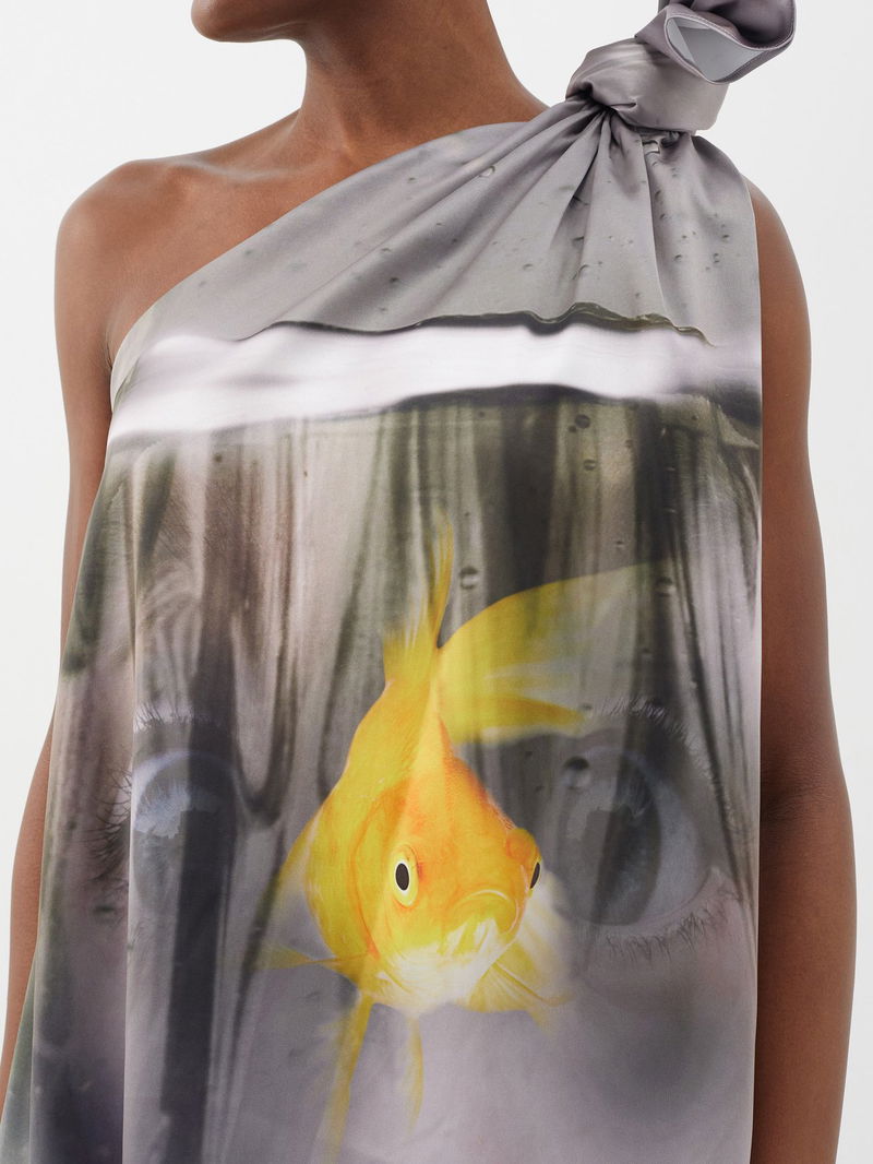 JW ANDERSON Goldfish One-Shoulder Satin Mini Dress | endource