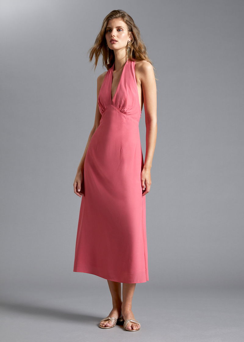 colorblock flare dress Cream Vintage Print Halter Neck Flare Mini Dress main image 0