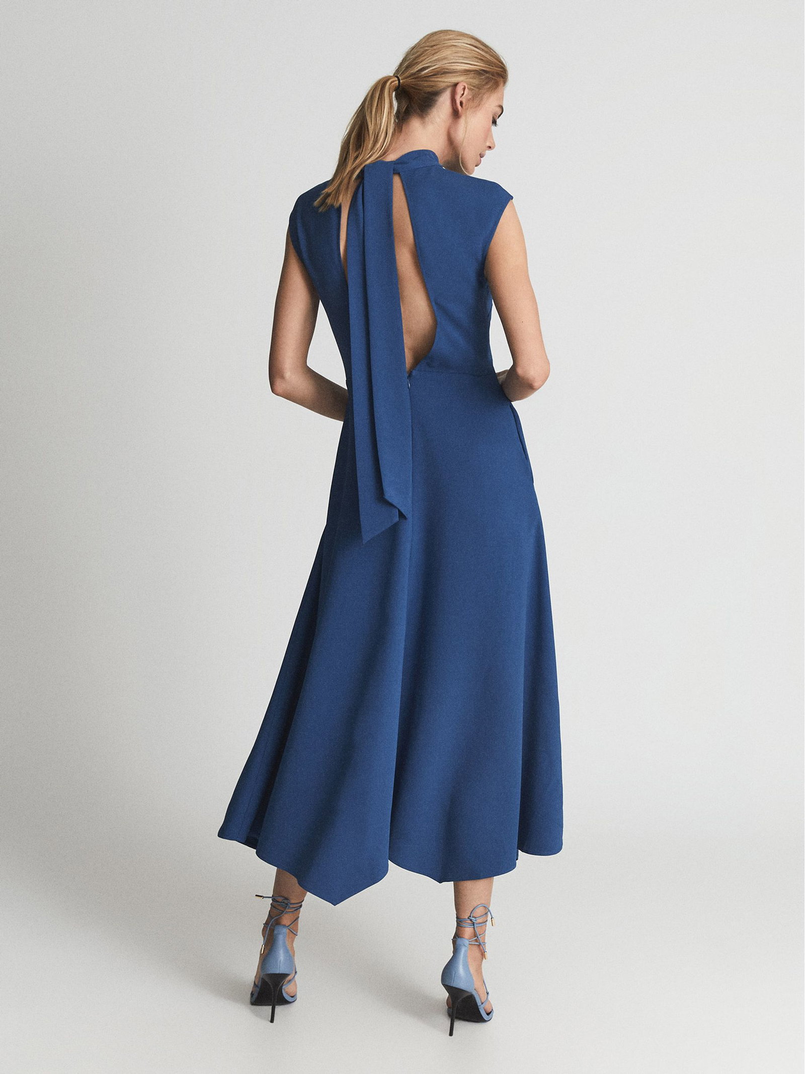 reiss livvy open back dress Reiss Open Back Midi Dress in Teal