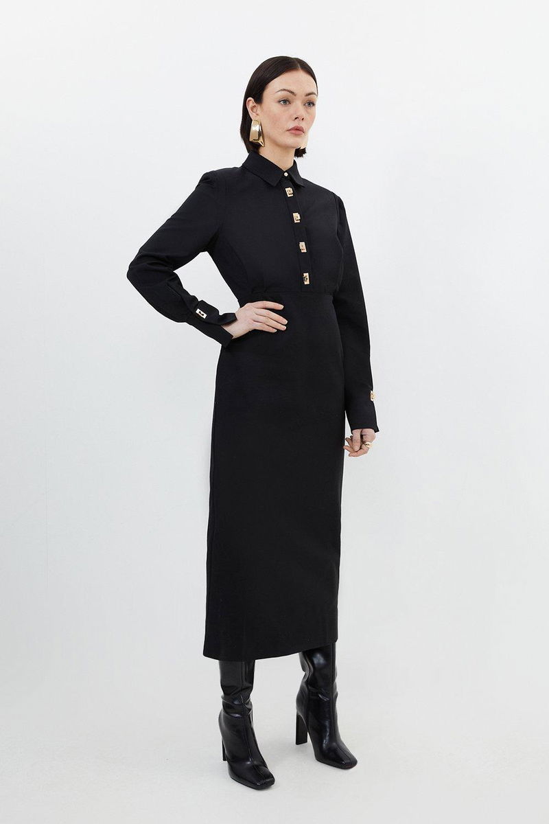 karen millen black shirt dress KAREN MILLEN Essential Techno Maxi Woven Shirt Dress